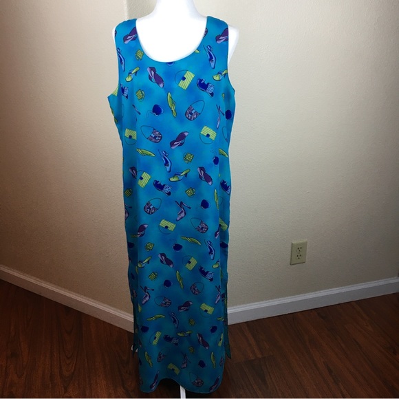 Cynthia Taylor Women's Turquoise Blue Sandal Purse Print Maxi Dress Size L - Picture 4 of 13